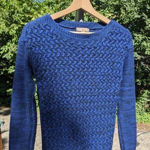Blue criss-cross cabled sweater
